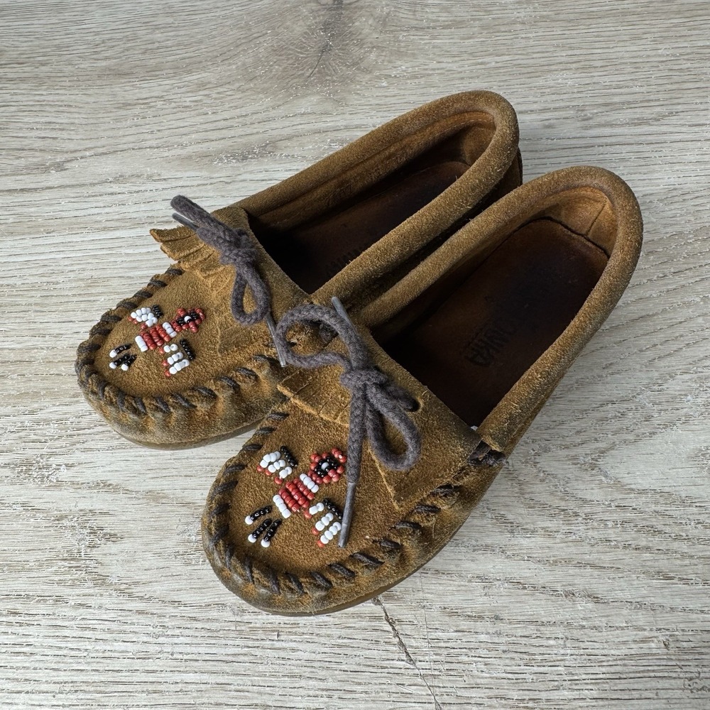 Minnetonka Thunderbird Beaded Mocassin Loafers Toddler Little Kid Size 12